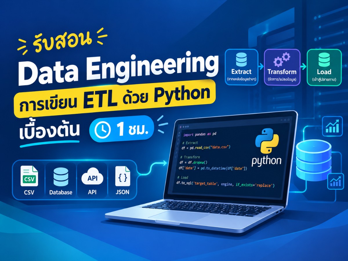 สอน Data Engineering (Extract Data, Validate Data, Cleaning Data, Transform Data, Load Data)